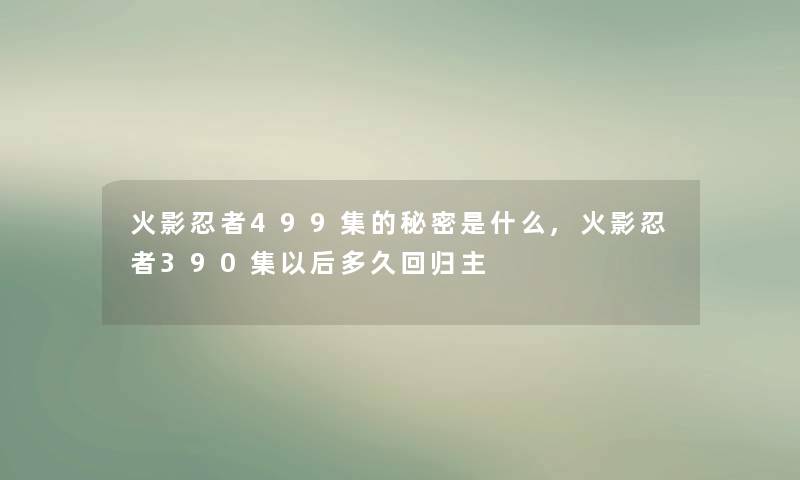 火影忍者499集的秘密是什么,火影忍者390集以后多久回归主