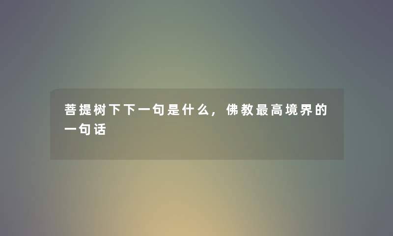 菩提树下下一句是什么,佛教高境界的一句话