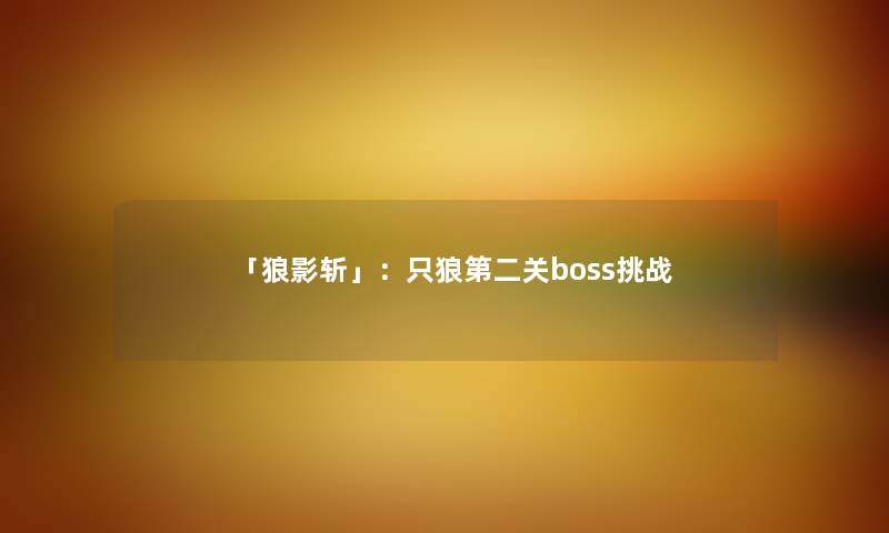 「狼影斩」：只狼第二关boss挑战