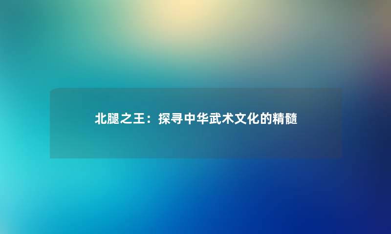 北腿之王：探寻中华武术文化的精髓