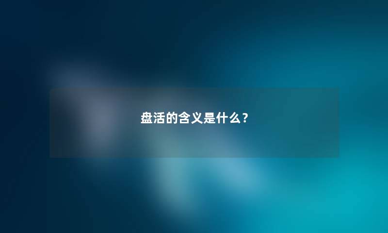 盘活的含义是什么？