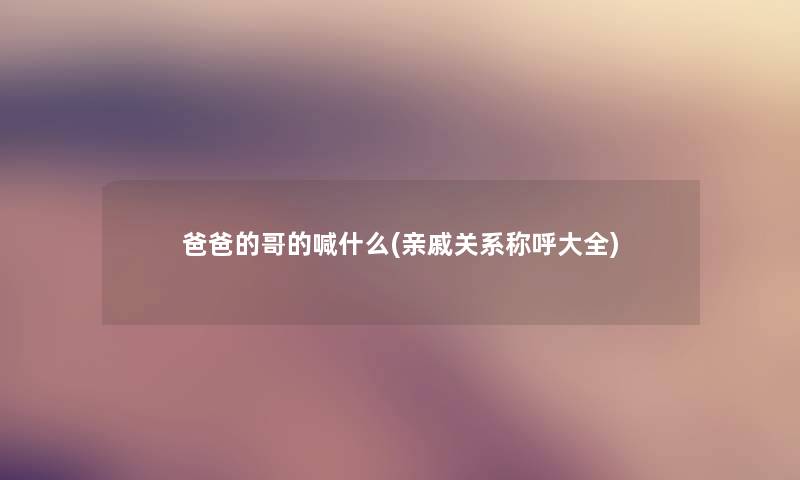 爸爸的哥的喊什么(亲戚关系称呼大全)