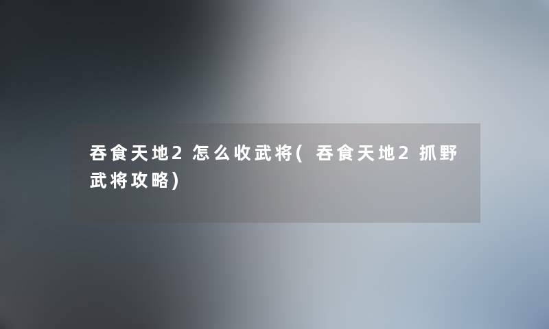 吞食天地2怎么收武将(吞食天地2抓野武将攻略)