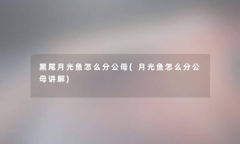 黑尾月光鱼怎么分公母(月光鱼怎么分公母讲解)