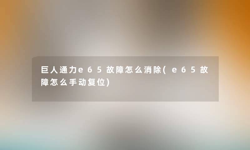 巨人通力e65故障怎么消除(e65故障怎么手动复位)