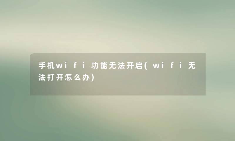 手机wifi功能无法开启(wifi无法打开怎么办)