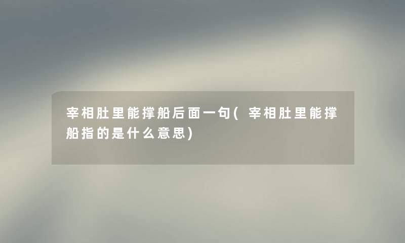 宰相肚里能撑船后面一句(宰相肚里能撑船指的是什么意思)