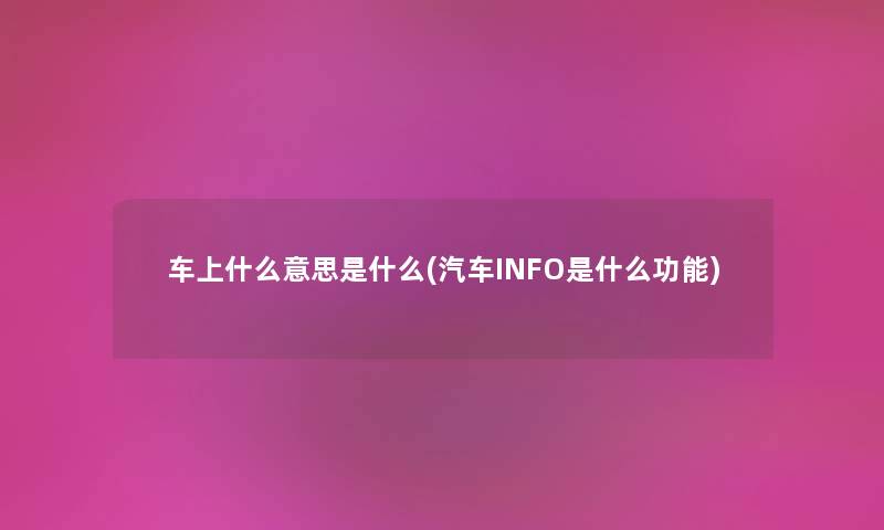 车上什么意思是什么(汽车INFO是什么功能)