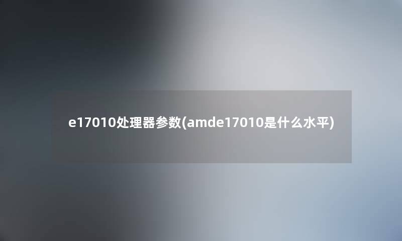 e17010处理器参数(amde17010是什么水平)